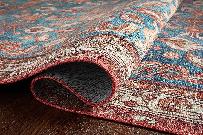 Loloi Layla Collection LAY-10 Marine/Clay 7'-6" x 9'-6" .13" Thick Area Rug, Soft, Durable, Vintage Inspired, Distressed, Low Pile, Non-Shedding, Easy Clean, Printed, Living Room Rug