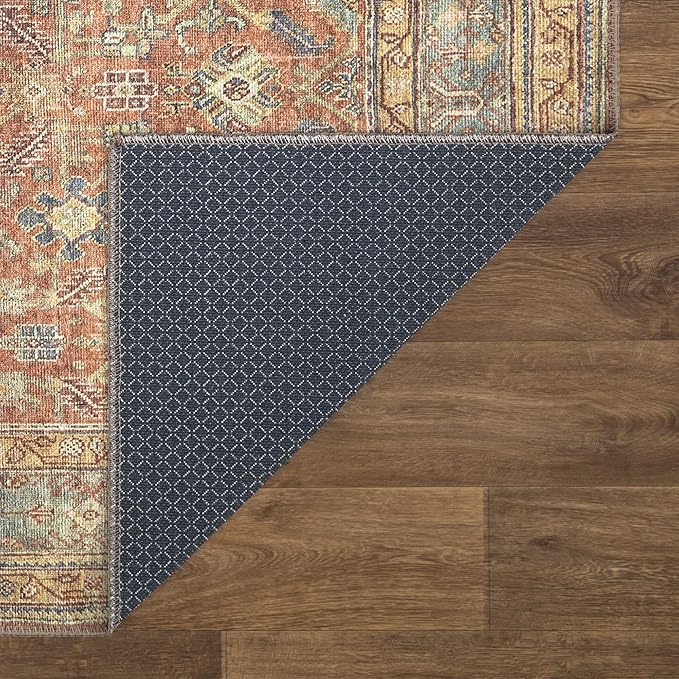 Bloom Rugs Washable Non-Slip 4' x 6' Rug - Terracotta/Mustard Traditional Area Rug for Living Room, Bedroom, Dining Room, and Kitchen - Exact Size: 4' x 6'