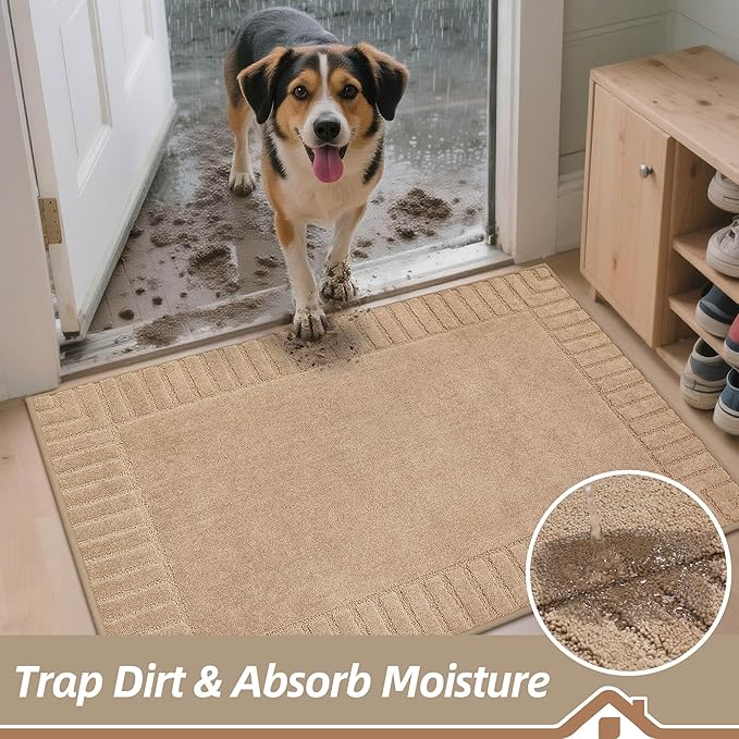 BEQHAUSE Door-Mat Non-Slip Front Doormat Low-Profile Entrance Mats for Front Door Entry Resist Dirt Washable Doormat Absorbent Entryway Door Mat,Taupe,36"x60"