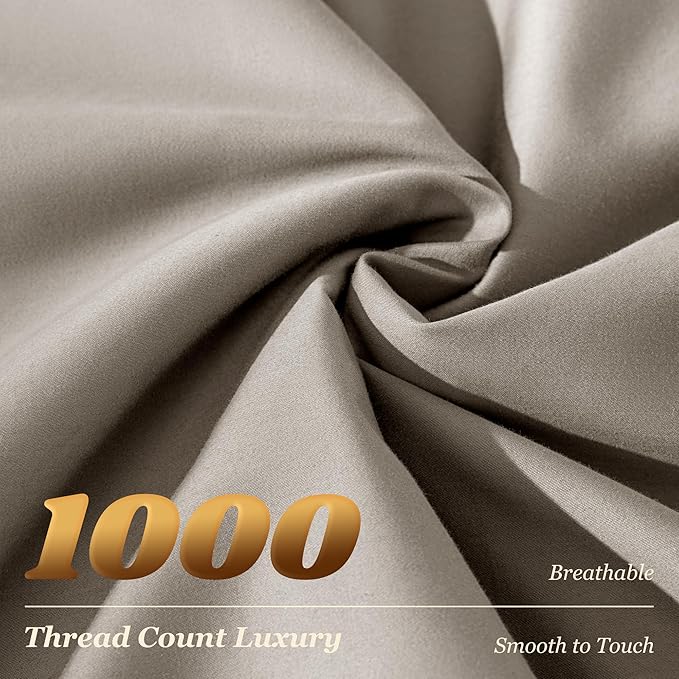 LBRO2M 1000 Thread Count 100% Egyptian Cotton Sheets Set Queen Size, 4 Piece Sets Bed Sheet Deep Pocket Sheet Set 16" Soft Comfortable All Season (Queen, Tapue)
