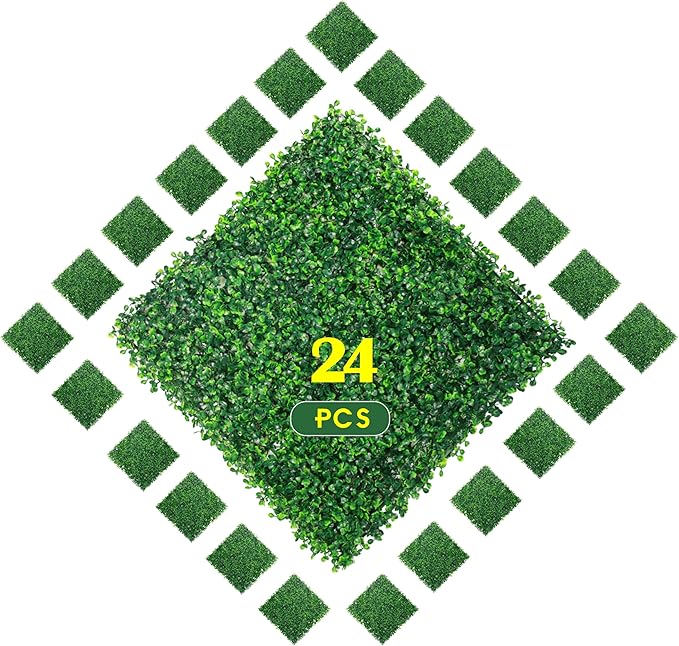 Ogrmar 24 PCS 20"x20" Artificial Boxwood Panels Topiary Hedge Plant, Privacy Hedge Screen UV Protected Suitable for Outdoor, Indoor, Garden, Fence, Backyard and Décor (24, 20"x 20")