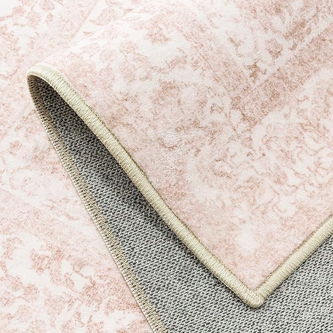 Pink Area Rug 4x6 Office Entryway Rug Machine Washable Kitchen Vintage Distressed Non Slip Carpet Indoor Retro Floral Accent Throw Door Mat for Bathroom Bedroom Dining Living Room