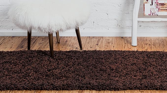 Unique Loom Solid Shag Collection Area Rug (2' 6" x 19' 8" Runner, Chocolate Brown)