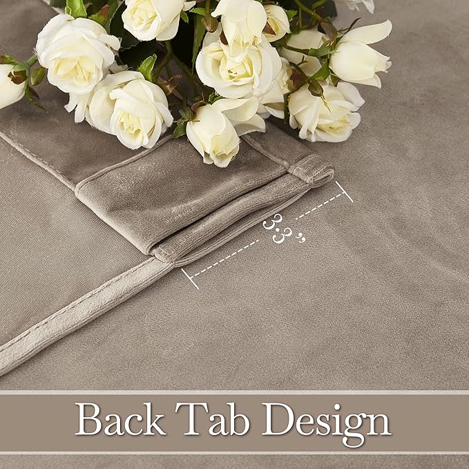 RYB Home Taupe Door Curtains Velvet - Back Tab Luxury Thermal Privacy Soft Backdrops 84 inches Long for Living Room Bathroom Bay Window, W42 x L84, 2 Panels Set