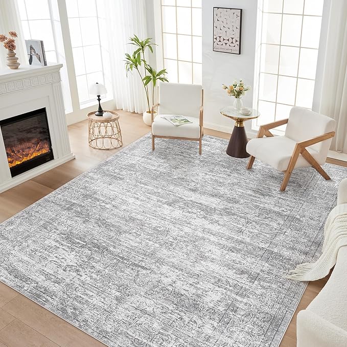 Area Rug Living Room Rugs - 5x7 Abstract Large Soft Indoor Washable Rug Neutral Modern Low Pile Carpet for Bedroom Dining Room Farmhouse Home Office - Vintage Grey