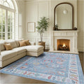 Fame Rugs Blue Modern Oushak Rug 10x13, Vintage Turkish Colorful Oriental Washable Antique Inspired Oversize Area Rugs, Luxury Living Room Bedroom (381LB, 10' x 13')