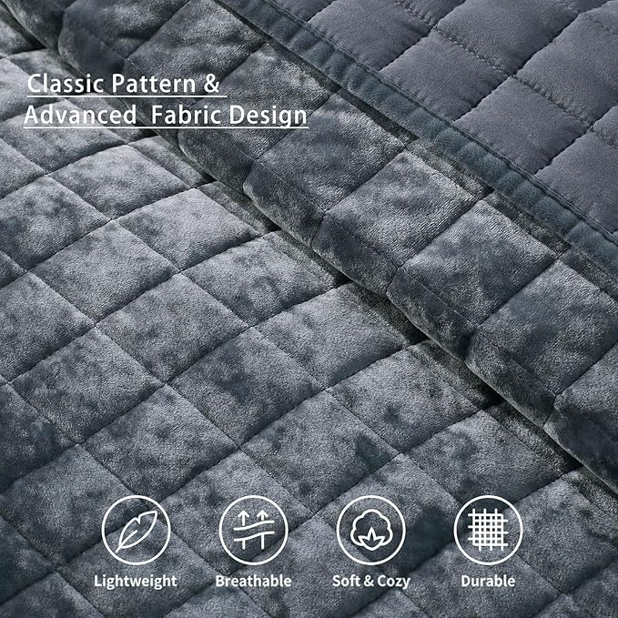 LEAONME Velvet Quilt California King-118''x106'', Lightweight Navy Blue Velvet Comforter Set with 2 Pillow Shams, Soft Oversized Bedspread Coverlet Quilted Bedding Set for All Season