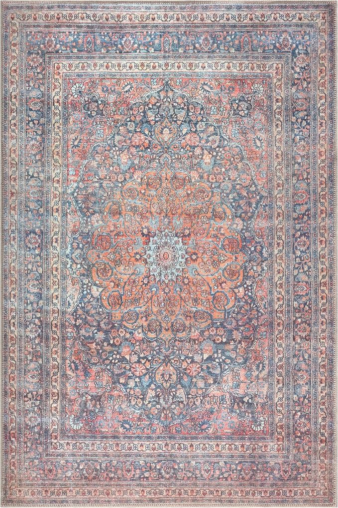 Bloom Rugs Washable Non-Slip 4' x 6' Rug - Multicolor Traditional Medallion Area Rug for Living Room, Bedroom, Dining Room, and Kitchen - Exact Size: 4' x 6'