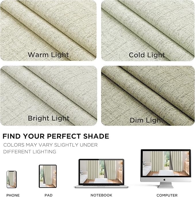 Joydeco Blackout Curtains for Bedroom - 100% Light Blocking 2 Panels Light Beige Drapes 37"W x 90"L, Thermal Insulated Room Darkening Curtains, Linen Textured for Living Room, Rod Pocket & Back Tabs