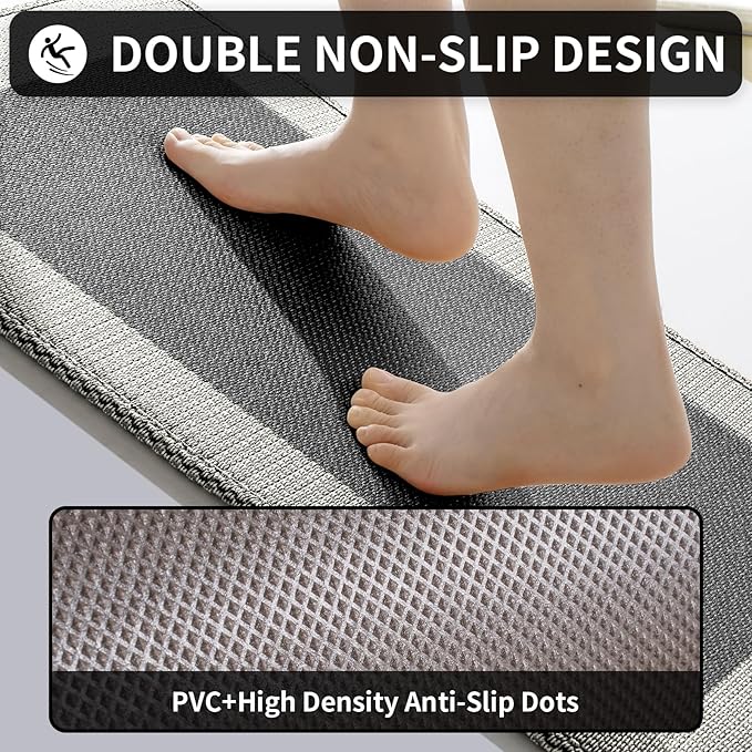 Kitchen Mats for Floor, Super Absorbent Kitchen Rugs Non Slip Washable, Soft Braided Kitchen Runner Rug, Standing Mat Kitchen Sink Mat, Easy to Clean, Black 17x30