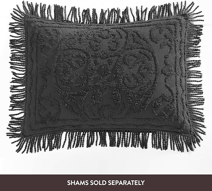 Beatrice Home Fashions Medallion Chenille Bedspread, Queen, Charcoal