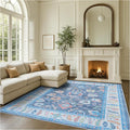 Fame Rugs Blue Modern Oushak Rug 9x12, Vintage Turkish Colorful Oriental Washable Antique Inspired Oversize Area Rugs, Luxury Living Room Bedroom (386PBL, 9' x 12) (387BNB, 9' x 12)