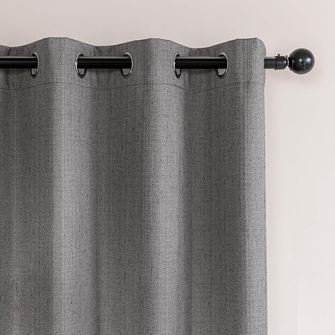 Amazon Basics Faux Linen Blackout Curtains for Bedroom and Living Room, 2-Piece Set with Grommets, 52" W x 84" L, Grey