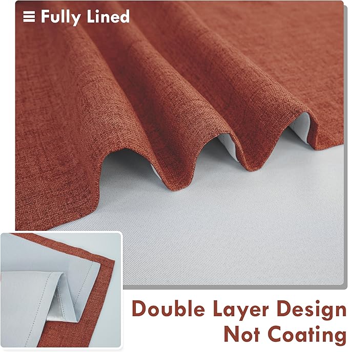 DriftAway Double Layer Linen Blackout Tie Up Curtains Thermal Insulated Fully Lined Balloon Roman Shade Bathroom Window Adjustable Rod Pocket for Small Window 31 Inch by 47 Inch Burnt Orange