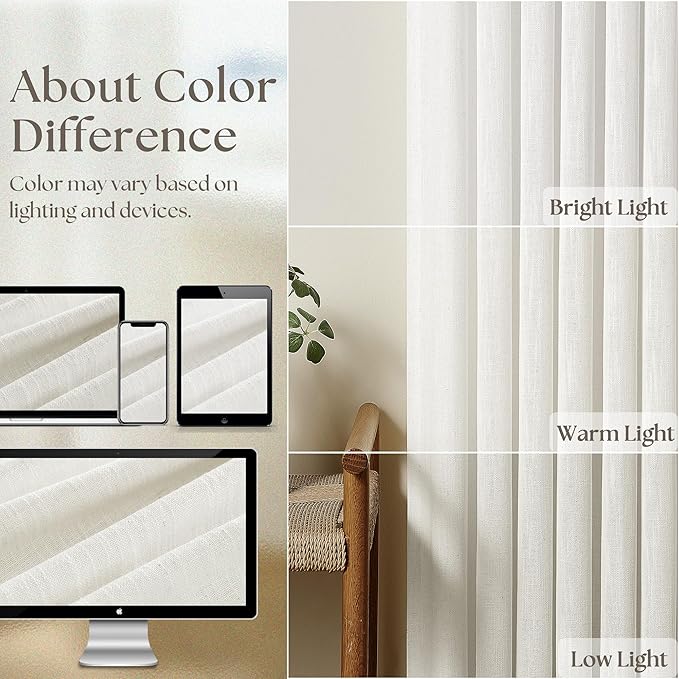 120 Inch Curtains High Ceiling Tall Curtains 2 Panels Set for Living Room Pinch Pleated with Hooks Rings Back Tab Bohemian Semi Sheer Drapes Cottage Long Large Window Drapes 120 Length Beige White