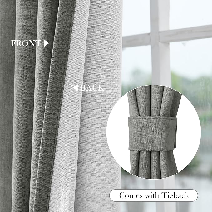 Macochico 100% Blackout Curtains Luxury Chenille Curtains for Living Room Thermal Blackout Curtains for Bedroom Hotel Banquet Classic Decor Rock Grey Curtains with Tieback 72" Wx96 L Grommet 1 Panel