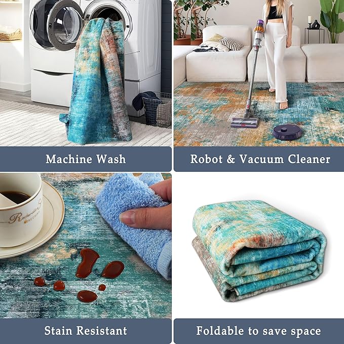 vivorug Washable Rug, Ultra Soft Area Rug 4x6, Non Slip Abstract Small Rug, Stain Resistant Rugs for Living Room Bedroom, Modern Style, Rosy Clouds