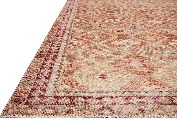 Loloi Layla Collection LAY-16 Natural/Spice 2'-6" x 12'-0" .13" Thick Runner Rug, Soft, Durable, Vintage Inspired, Distressed, Low Pile, Non-Shedding, Easy Clean, Printed, Living Room Rug