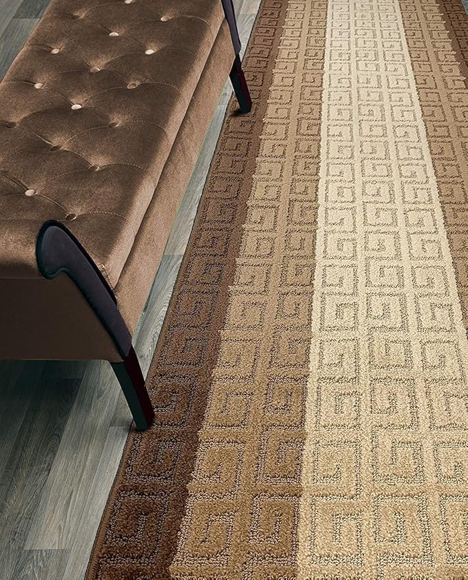 Custom Length Hallway Runner Rug,Slip Resistant,Meander Brown, 26 Inch X 35 feet, Sold and Priced Per Foot