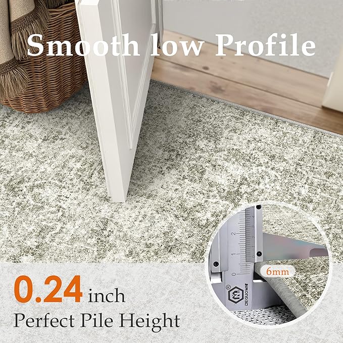 5x7 Area Rug Washable Vintage Neutral Living Room Carpet Large Indoor Non Slip Taupe Bedroom Distressed Low Pile Retro Accent Throw Rug for Dining Room
