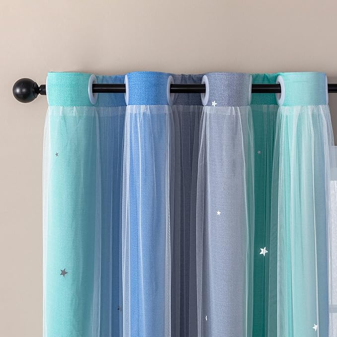 XiDi Curtains for Bedroom Decor, Rainbow BluGrenGrey-34-96