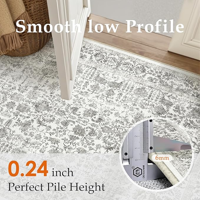 Black Runner Rug 2x12 Hallway Machine Washable Kitchen Vintage Distressed Non Slip Long Carpet Indoor Retro Floral Bedroom Accent Throw Rug for Bathroom Office Laundry Dining Room