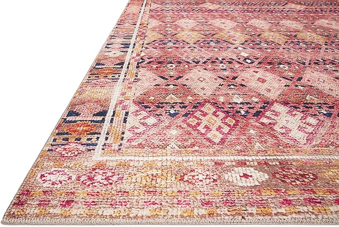 Loloi Layla Collection LAY-15 Magenta/Multi 2'-0" x 5'-0" .13" Thick Accent Rug, Soft, Durable, Vintage Inspired, Distressed, Low Pile, Non-Shedding, Easy Clean, Printed, Living Room Rug