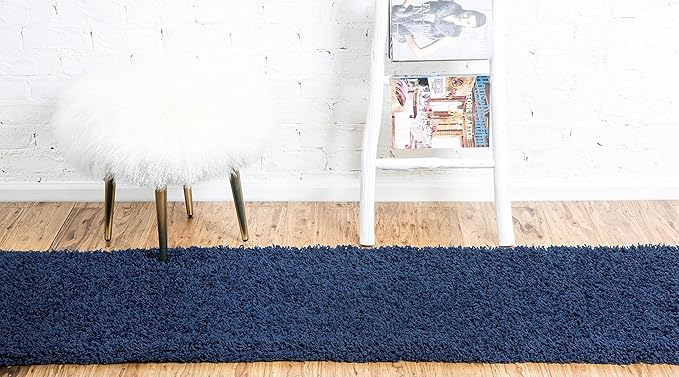 Unique Loom Solid Shag Collection Area Rug (2' 6" x 13' 1" Runner, Sapphire Blue/ Navy Blue)