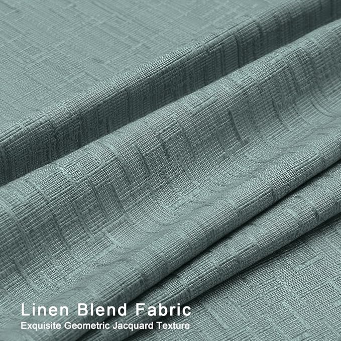 Jacquard Linen Curtains 63 inch Length 2 Panels Thick Faux Linen Blended Window Drapes Burlap Textured Curtains with Grommet for Living Room Bedroom Farmhouse (42x63 Lake Blue) Natural