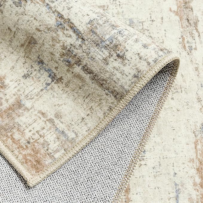 5x7 Area Rug Living Room Bedroom Carpet Washable Abstract Neutral Modern Beige Brown Accent Rug Dining Non Slip Low Pile Soft Thin Indoor Office Floor Throw Kitchen Contemporary
