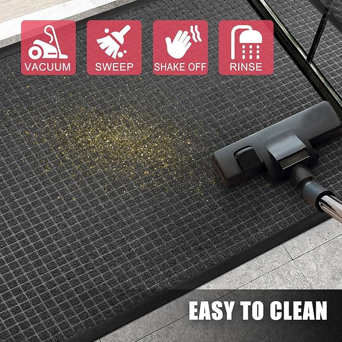 Kuyal Front Door Mat, 2'*3' Door Mat for Inside Outside Entrance,Waterproof Welcome Mats with Non-Slip Backing, Indoor Outdoor Entryway, Commercial Floor Mats, Durable & Easy to Clean, Dark Gray