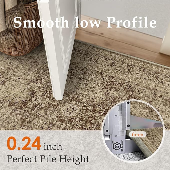 Brown 2x3 Entryway Area Rug Machine Washable Doormat Kitchen Vintage Distressed Non Slip Carpet Indoor Traditional Floral Accent Throw Small Rug for Bathroom Office Bedroom Living Dining Room