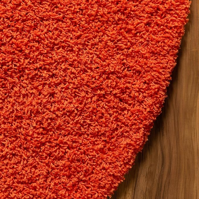 Unique Loom Solid Shag Collection Area Rug (7' 1" Round, Tiger Orange)