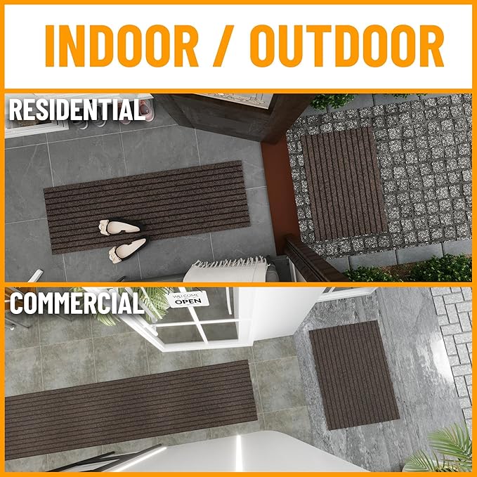 Ottomanson 2'7" x 8' Hallway Runner with Scraper Pile - Extra Durable Non-Slip Rug Mat for Indoor & Outdoor Use - Ideal for Kitchen, Entryway & Garage - High-Traffic Carpet, Brown