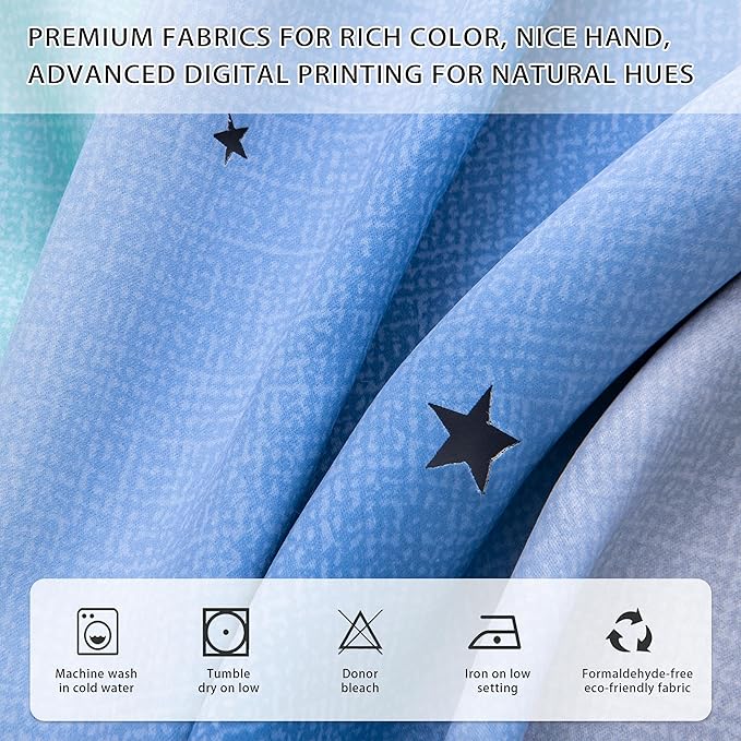 XiDi Dream Star Blackout Curtains for Kids Rooms Girl Princess Curtain for Daughter Bedroom Window (Blue Green Grey, W52 X L84)