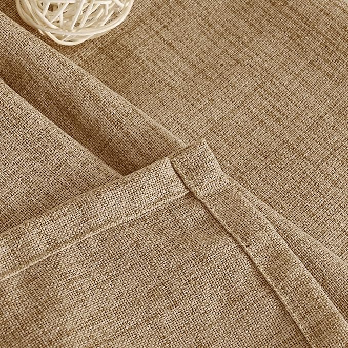 YoungsTex Burlap Linen Curtains 48 Inch Length for Short Window, Toffee Semi Sheer Drapes with Bronze Grommet Light Filtering for Kitchen Cafe Bathroom Bedroom, 2 Panels, 42 X 48 Inch