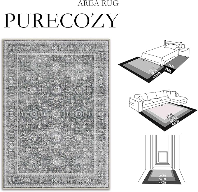 Blue 4x6 Area Rug Non Slip Vintage Office Entryway Rug Distressed Machine Washable Kitchen Carpet Retro Traditional Floral Accent Throw Door Mat for Bedroom Bathroom Dining Living Room