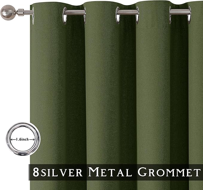ChrisDowa 100% Blackout Olive Green Solid Curtains 72 Inches Long 2 Panels for Bedroom Living Room,Farmhouse Room Darkening Thermal Insulated Soundproof Grommet Top Window Treatment Drapes,52x72