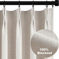 Topfinel Pinch Pleated Curtains 96 Inch Long, 100% Blackout Thermal Insulated Natural Linen Pinch Pleat Viral Drapes with Hooks Rings 2 Panel Sets, Neutral Oatmeal Ivory 8FT Back Tab Window Curtains