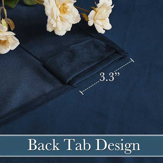 RYB HOME Velvet Curtains 102 inches Long, Back Tab Room Darkening Noise Reducing Window Treatment for Living Room Bedroom Privacy Protect for Stuido, Navy Blue, W52 x L102 inch, 2 Panels