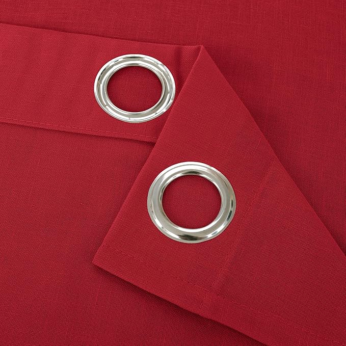 YoungsTex Red Linen Curtains 84 Inches Long for Living Room, Light Filtering Drapes with Grommet Semi Sheer Privacy for Christmas Bedroom Dining Room, 2 Panels, 52 X 84 Inch