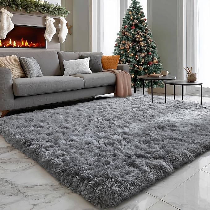 PAGISOFE Plush Machine Washable Area Rugs for Living Room 6x9 Grey, Soft Shaggy Rugs Carpets Fluffy Rugs for Boys Bedroom Kids Room, Shag Plush Rug for Teen Dorm Decor, Home Decor Aesthetic, Nursery
