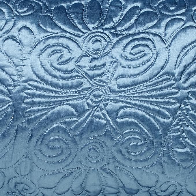 Touch of Class Portia Luxury Bedding | Sapphire | Quilted Polyester Satin | Romantic Hand Guided Machine Quilted Scroll Design 7 Piece Set with King Bedspread, 2 King Shams, 4 Pillows