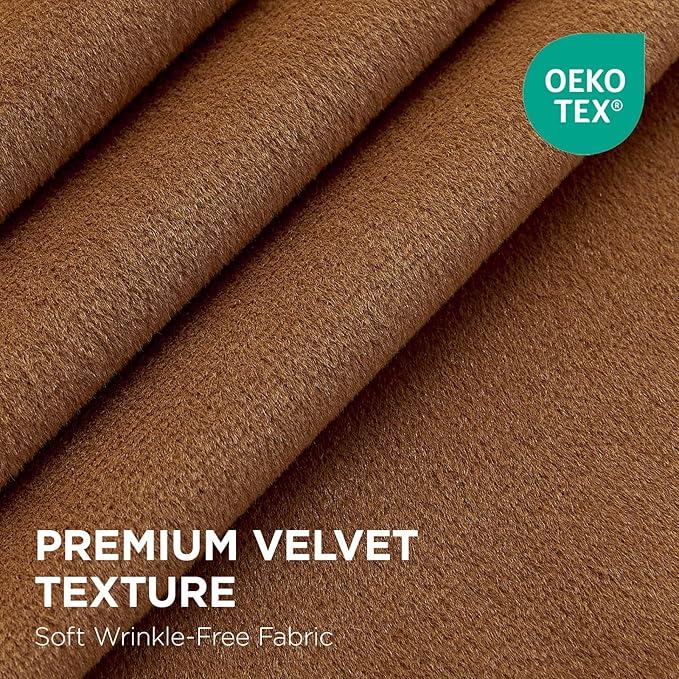 Joydeco Golden Brown 100% Blackout Curtains 84 Inch 2 Panels, Luxury Thermal Brown Velvet Curtains for Bedroom Living Room, Soundproof Blackout Window Drapes, Rod Pocket & Back Tab (52W x 84L)