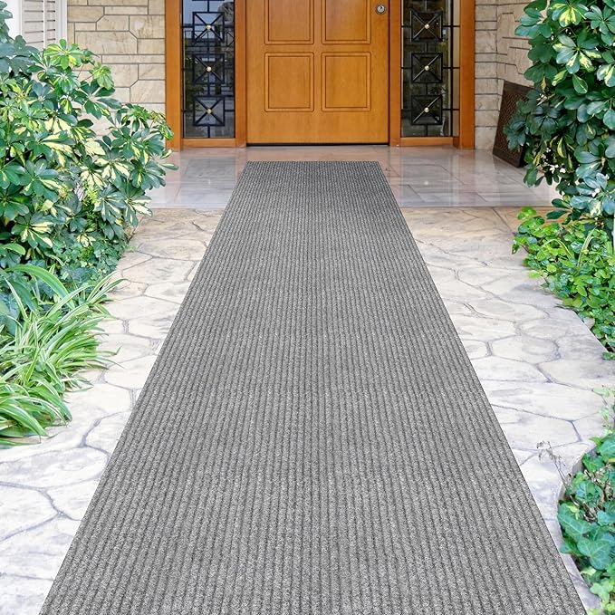 Ottomanson 2'7" x 12' Hallway Runner with Scraper Pile - Extra Durable Non-Slip Rug Mat for Indoor & Outdoor Use - Ideal for Kitchen, Entryway & Garage - High-Traffic Carpet, Gray