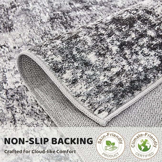 6ft Round Area Rug Living Room Rugs - 6x6 Washable Large Soft Indoor Neutral Modern Abstract Low Pile Rug Carpet for Bedroom Dining Room Farmhouse Home Office - Grey
