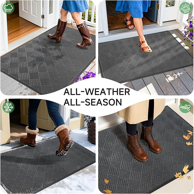 Front Door Mat, Heavy Duty Indoor Outdoor Doormat, 60” x 48” Low Profile Outdoor Mats for Home Entrance, Stain and Fade Resistant Welcome Mat, Ideal for High Traffic Area, Diamond Grey