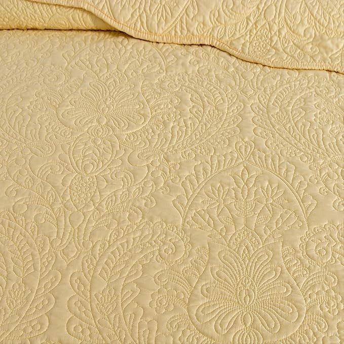 HoneiLife King Size Quilt Sets - 3 Piece Microfiber Quilt Set Lightweight Bedspreads Reversible Coverlets Rustic Bed Cover King Quilt Bedding Set All Season Quilts-Yellow