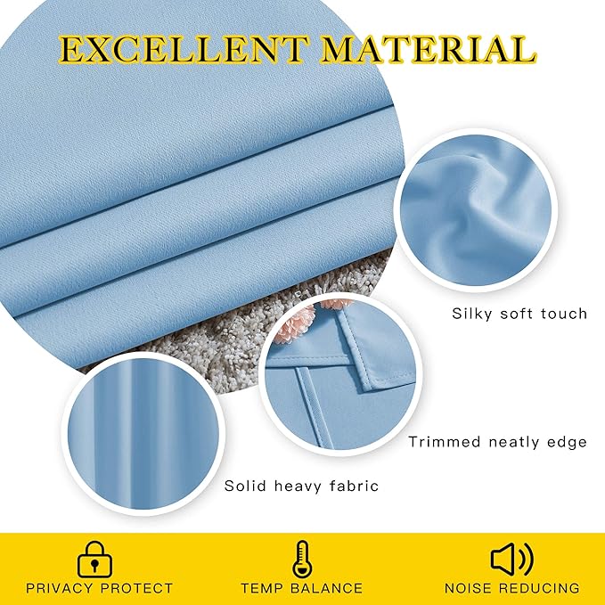 NICETOWN Blue Curtains 96 inches Long, Grommet Thermal Insulated Blackout Curtains Privacy Window Treatments for Boys Room/Living Room, W46 x L96, 2 Panels