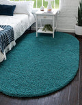 Unique Loom Solid Shag Collection Area Rug (8' x 10' Oval, Deep Aqua Blue)